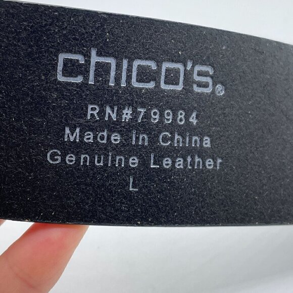 Chico\'s Wide Black Leather Waist Hip Belt Silvertone Pin Buckle Women\'s Large main image 5